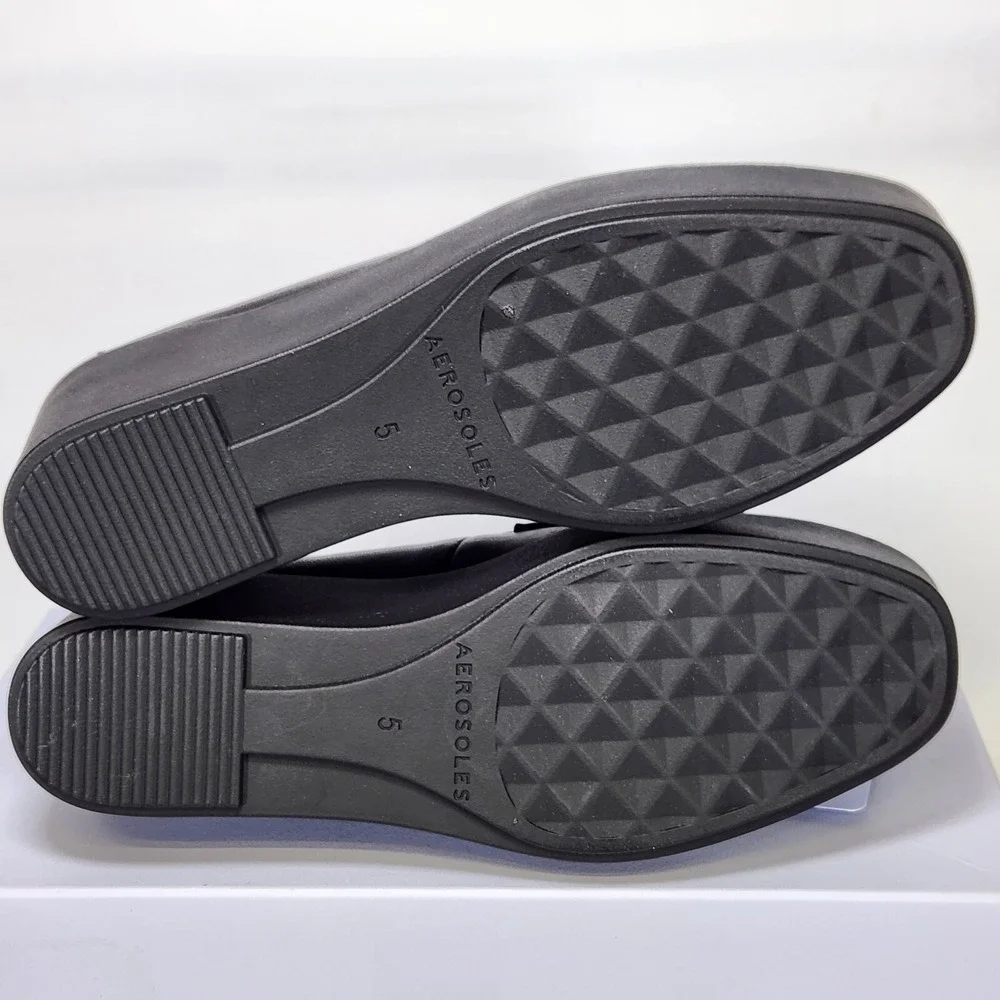 Aerosoles Cetara Platform Loafer Women Size 5 Black Leather Wedge Slip On